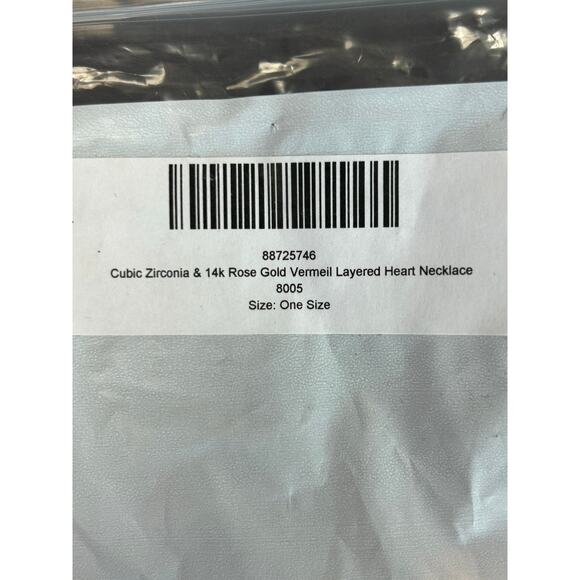 14K Rose Gold Necklace- New- cubic zirconia, rose gold vermeil‎ layered heart - Picture 3 of 3